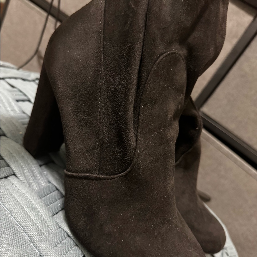 Fashion Nova Black Suede Heeled Boots